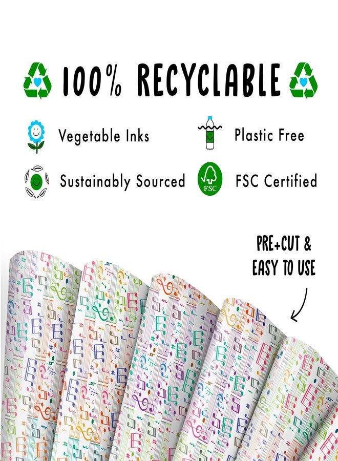 CENTRAL 23 White Wrapping Paper - Music Notes - 6 Gift Wrap Sheets With Tags - Music Lover - Recyclable Wrapping Paper - For Birthday Wedding Anniversary - Image 3